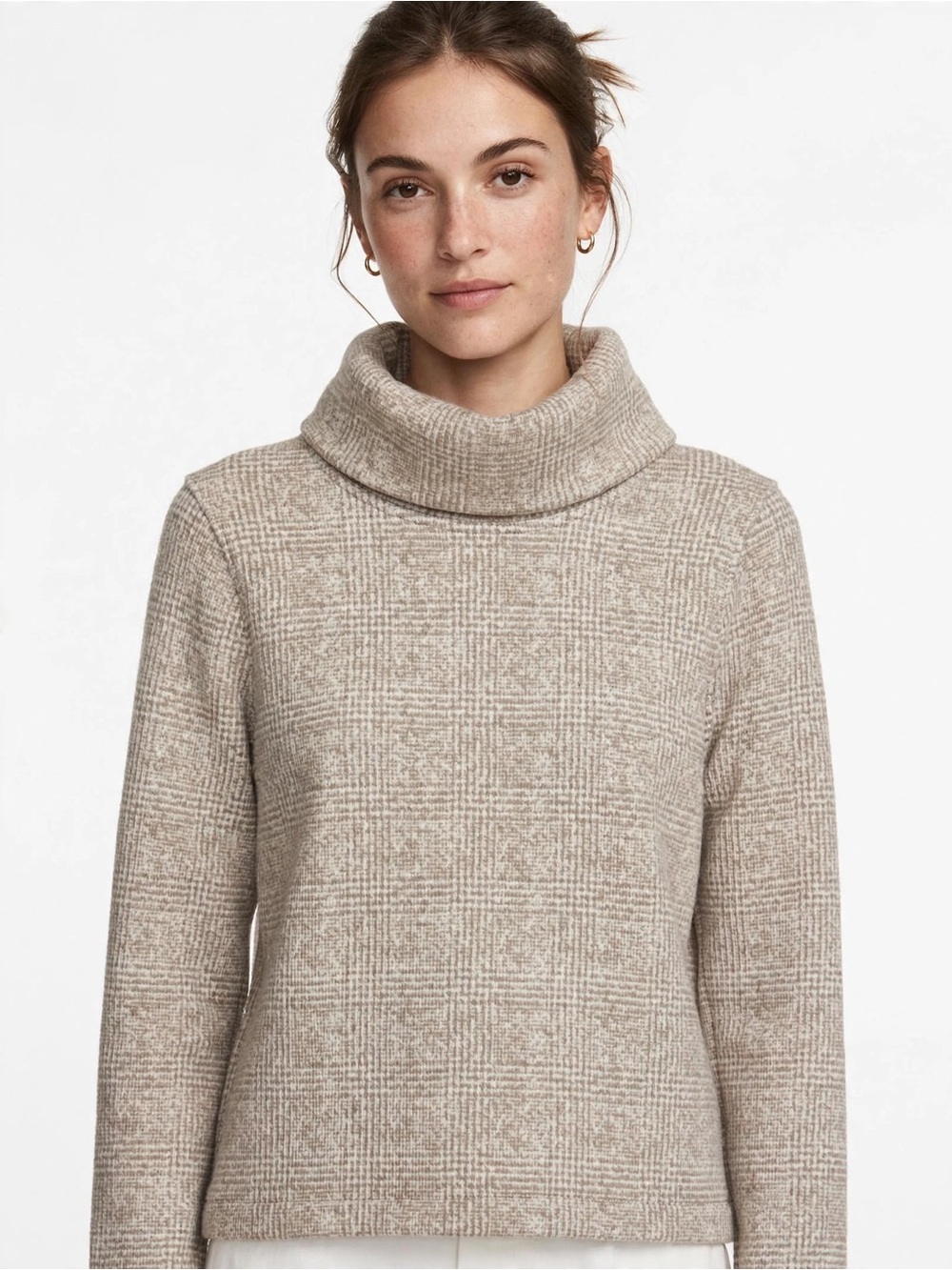 J.Crew Plaid Turtleneck Sweater S — Cozy Neutral Check Knit Fall Essential